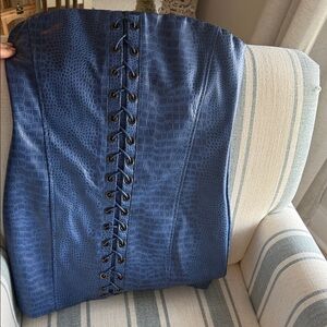 Naked Wardrobe Blue Croc-Embossed Corset Dress